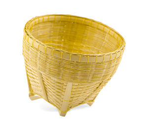 High angle view of wicker basket against white background