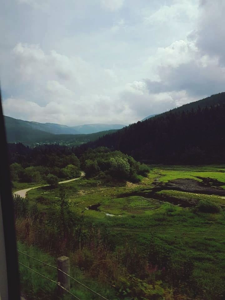 SCENIC VIEW OF LANDSCAPE AND MOUNTAINS AGAINST SKY