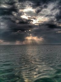 Scenic view of sea against storm clouds