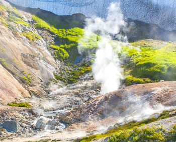 Geysers on the mutnovsky volcano in kamchatka, russia