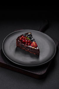 High angle view of dessert in plate on table