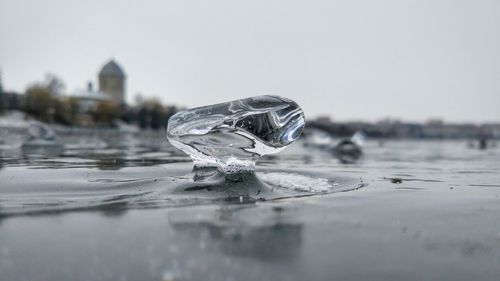 Close-up of ice crystals against clear sky