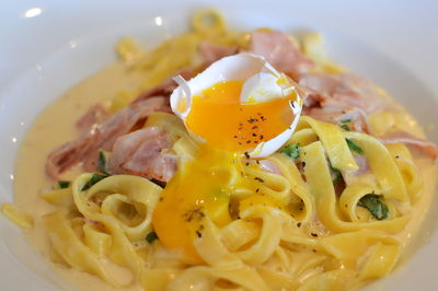 Close-up of carbonara in plate