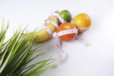 Close-up of oranges over white background