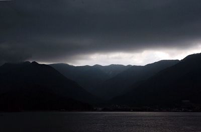 Scenic view of mountains against cloudy sky