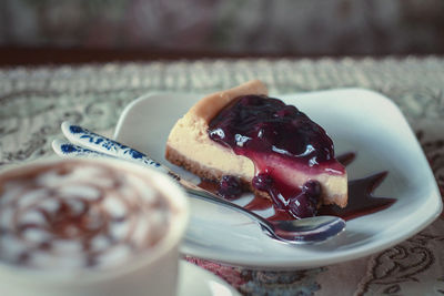 Close-up of dessert in plate on table