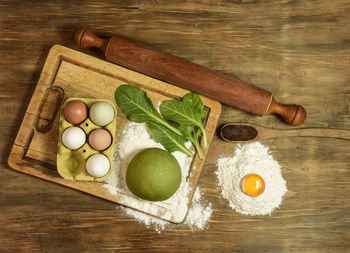 High angle view of food on table