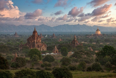 Panoramic view of temple against building