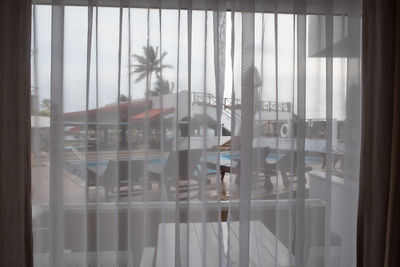 Reflection of palm trees on glass window