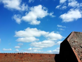 Low angle view of house roof against sky