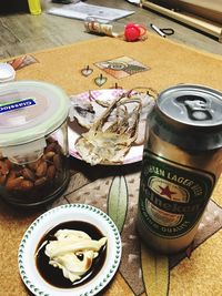 High angle view of food on table