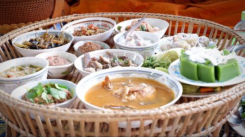 High angle view of food on table