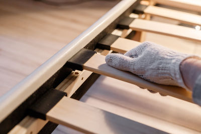 Low section of man on table