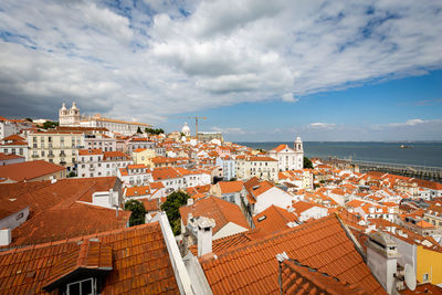 High angle view of townscape against sky