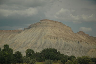 Scenic view of mountains against cloudy sky