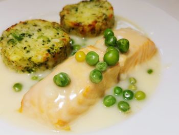 Close-up of served food in plate
