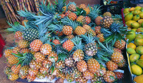High angle view of fruits for sale in market