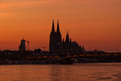 View of city and cathedral at sunset