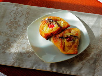 High angle view of food in plate on table