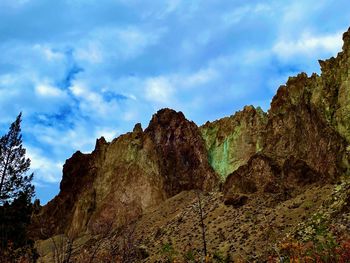 Low angle view of rock formations against sky