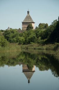 Scenic view of lake against clear sky