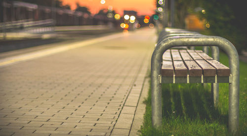 Close-up of empty street at night