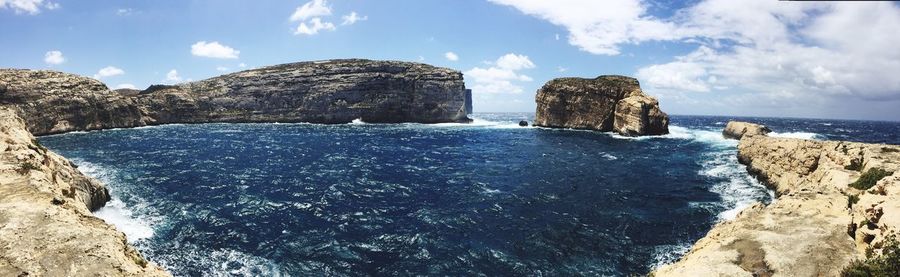 Scenic view of sea against cloudy sky