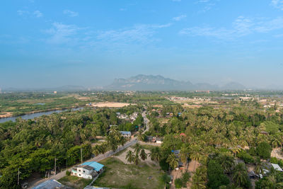 High angle view of cityscape against sky