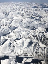 High angle view of snowcapped mountains