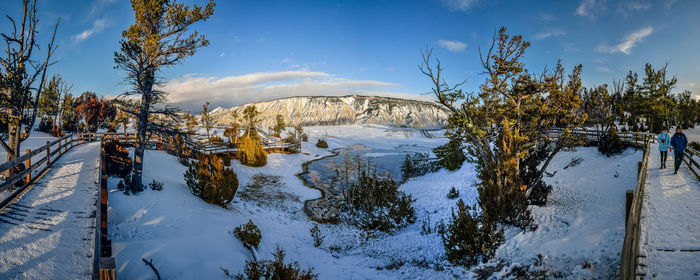 Following the boardwalk at mammoth hot springs