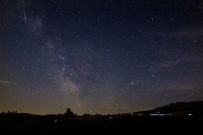 Scenic view of silhouette landscape against star field at night