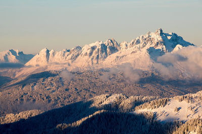 Scenic view of snowcapped mountains against sky