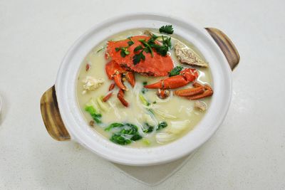 High angle view of crab bee hoon in container