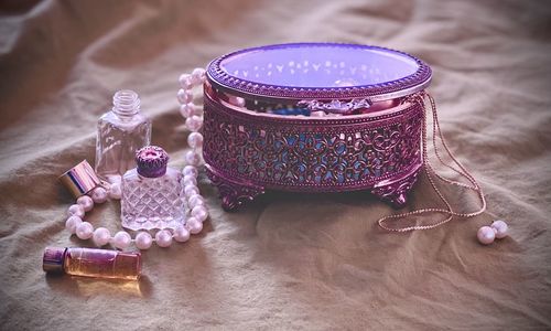 High angle view of christmas decorations on table