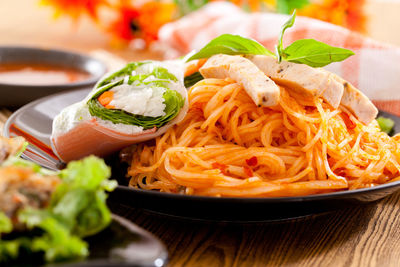 Close-up of meal served in plate