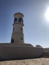 Low angle view of lighthouse against clear sky