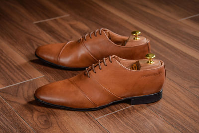 High angle view of shoes on table