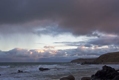 Scenic view of sea against cloudy sky