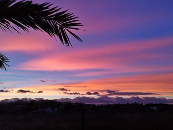 Scenic view of silhouette trees against romantic sky at sunset