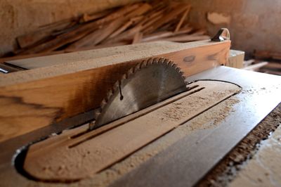 Close-up of work tool in carpentry workshop