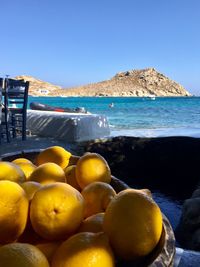 Fruits in sea against clear sky