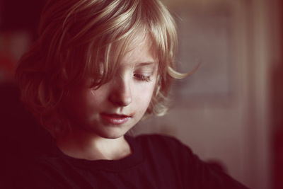 Close-up of boy at home