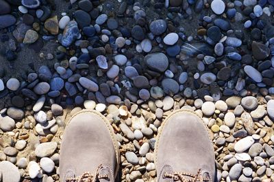 High angle view of stones on beach