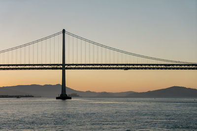 View of suspension bridge against sky during sunset