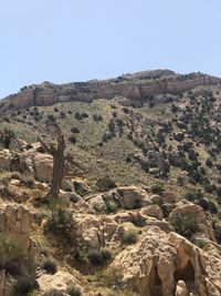 Scenic view of rocky mountains against clear sky