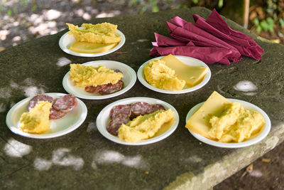 High angle view of food on table