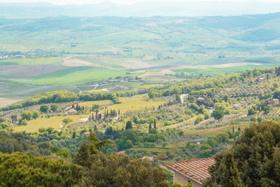 High angle view of landscape and buildings