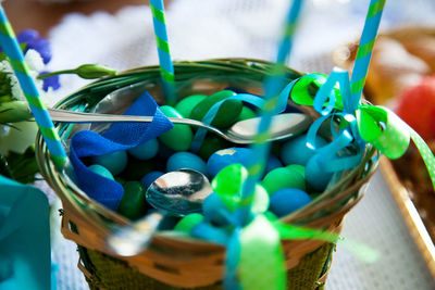 Close-up of eggs in basket