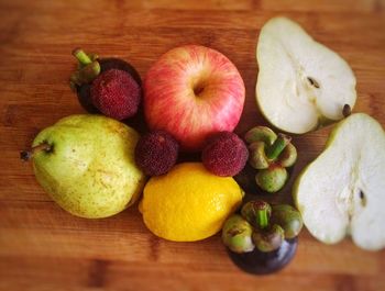 High angle view of fruits on table