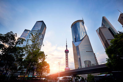 Low angle view of skyscrapers against sky